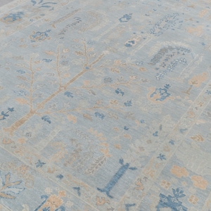 Grey Blue Garden Pine Tree Of life Rug Modern Oushak Rug Premium Wool Hand Knotted Turkish Inspired, #2622