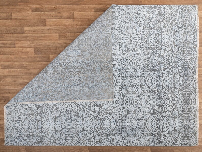 8x10 Rug Grey Silver Modern Deco Hand Knotted Grey Silver Carpet #8538 (242x300 Cms.) image 6