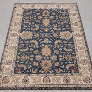 6x9 Blue Cream Persian Modern High Quality Kerman Hand Knotted 100% Natural Wool Rug I G-10593, CUSTOM size available.