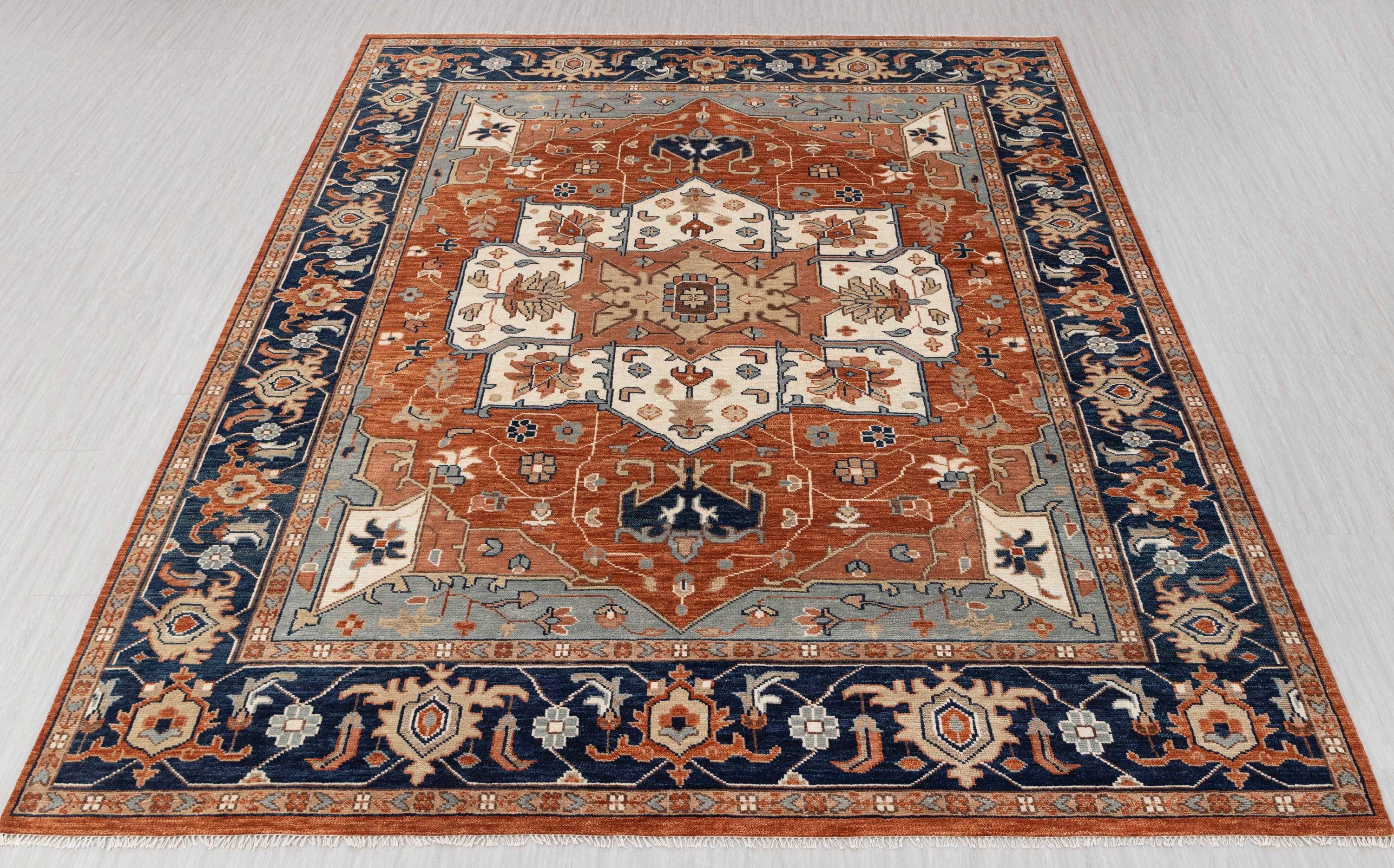 12x15 Serapi Hand-knotted Oushak Wool Rug, Rust Blue Style - Etsy