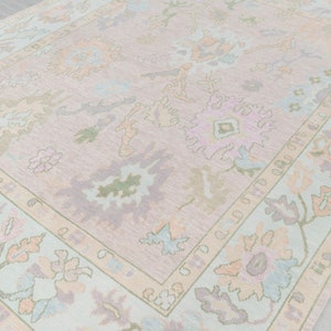 L.Pink Blue Soft Look Modern Oushak Rug Premium Wool Hand Knotted Turkish Inspired, CUSTOMIZE in any Size.#2199 Sophie