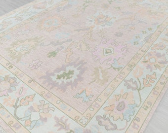 L.Pink Blue Soft Look Modern Oushak Rug Premium Wool Hand Knotted Turkish Inspired, CUSTOMIZE in any Size.#2199 Sophie