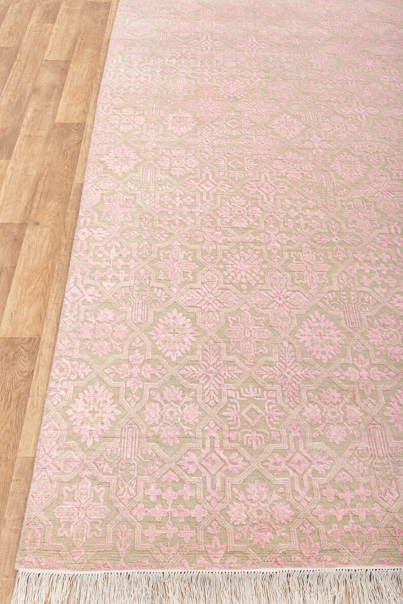 8x10 Soft Pink Wool Rug Persian Modern Transitional Design Etsy