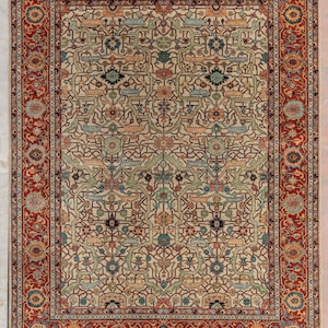 Area Rug Retro Mahal High Quality Hand Knotted Wool Rug...Color-Beige/Red..Multiple Sizes in Stock.