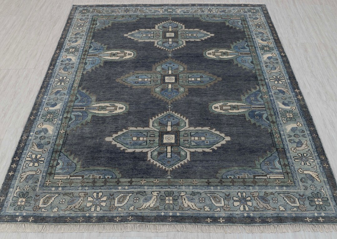 Blue Grey Hand Knotted High Quality Modern Oushak Inspired Rug G-2459 ...