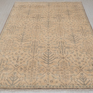 Alfombra Oushak de estilo persa beige dorado claro, moderna y tradicional alfombra de lana anudada a mano P-1882, tamaños personalizados disponibles.