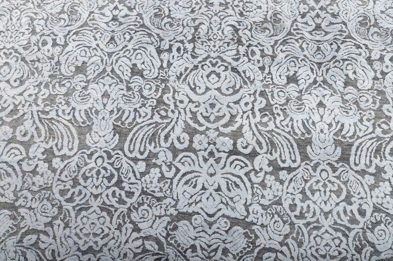 8x10 Rug Grey Silver Modern Deco Hand Knotted Grey Silver Carpet #8538 (242x300 Cms.) image 7