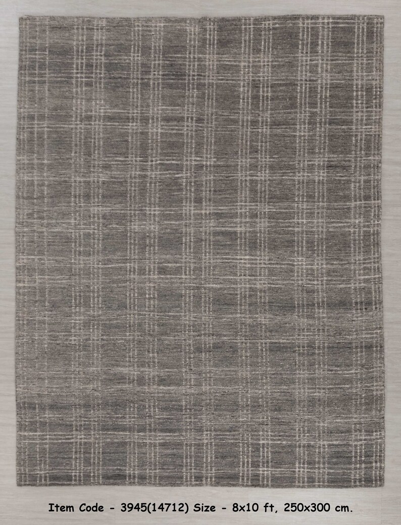 8x10 Grey White Check Design Rug Natural Wool Solid Handmade Etsy