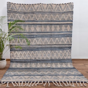 Handwoven Blue White Cotton Denim Area Rug Moroccan Bohemian Rugs Scandinavian Inspired Customize in any size...#MD-13 /1389...FREE SHIPPING