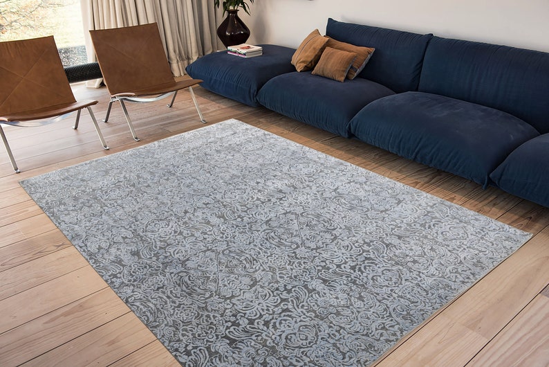 8x10 Rug Grey Silver Modern Deco Hand Knotted Grey Silver Carpet #8538 (242x300 Cms.) image 3