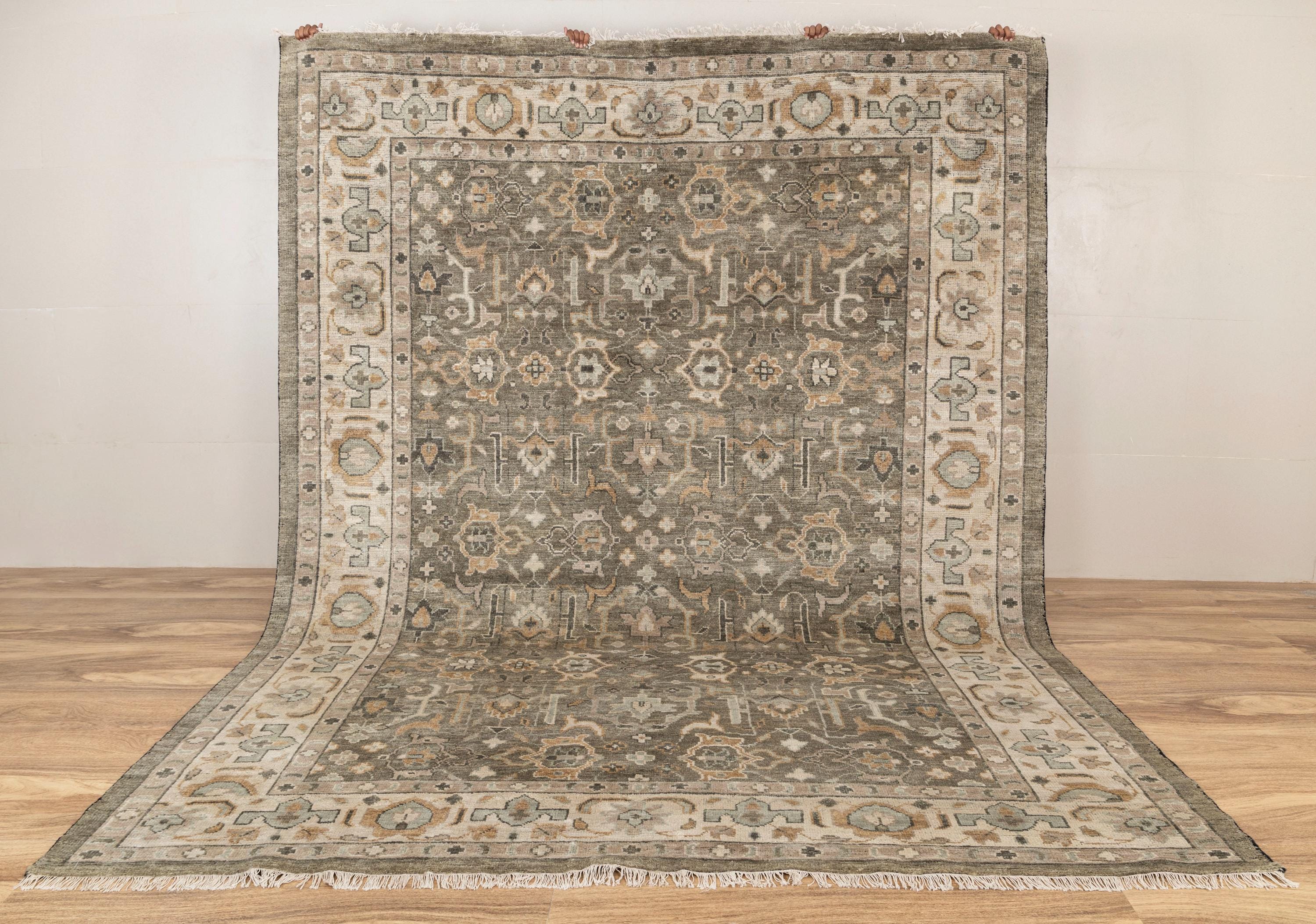 Olive Green Grey Persian style Oushak, Modern Traditional Hand Knotted Wool Rug P-1157,CUSTOMIZE in any Size.