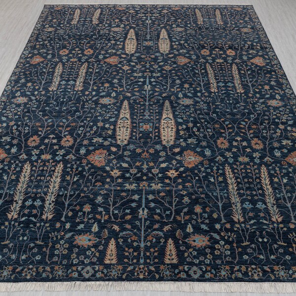 Navy Garden Rug Etsy