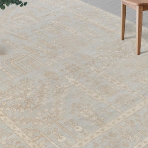 Grey Cream Muted Look Garden Pine Tree Of life Rug Modern Oushak Rug Premium Wool Hand Knotted Turkish Inspired, #2326 Silver Garden