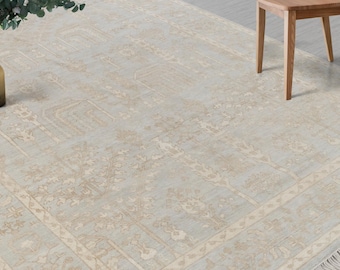 Grey Cream Muted Look Garden Pine Tree Of life Rug Modern Oushak Rug Premium Wool Hand Knotted Turkish Inspired, #2326 Silver Garden