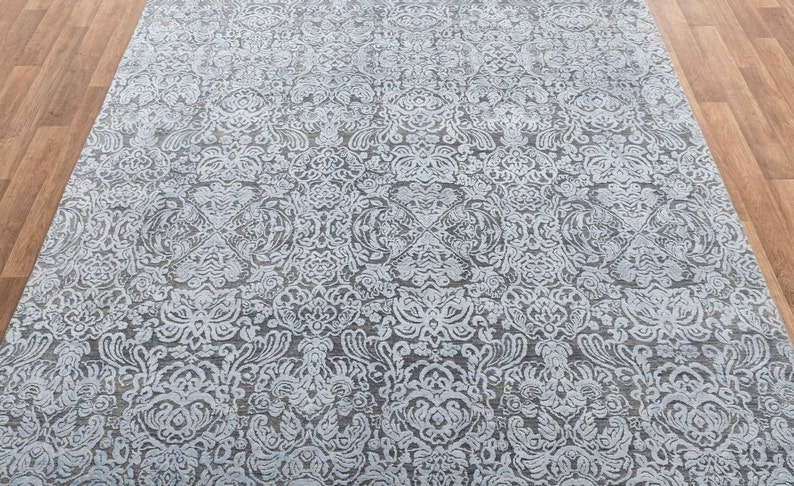 8x10 Rug Grey Silver Modern Deco Hand Knotted Grey Silver Carpet #8538 (242x300 Cms.) image 2
