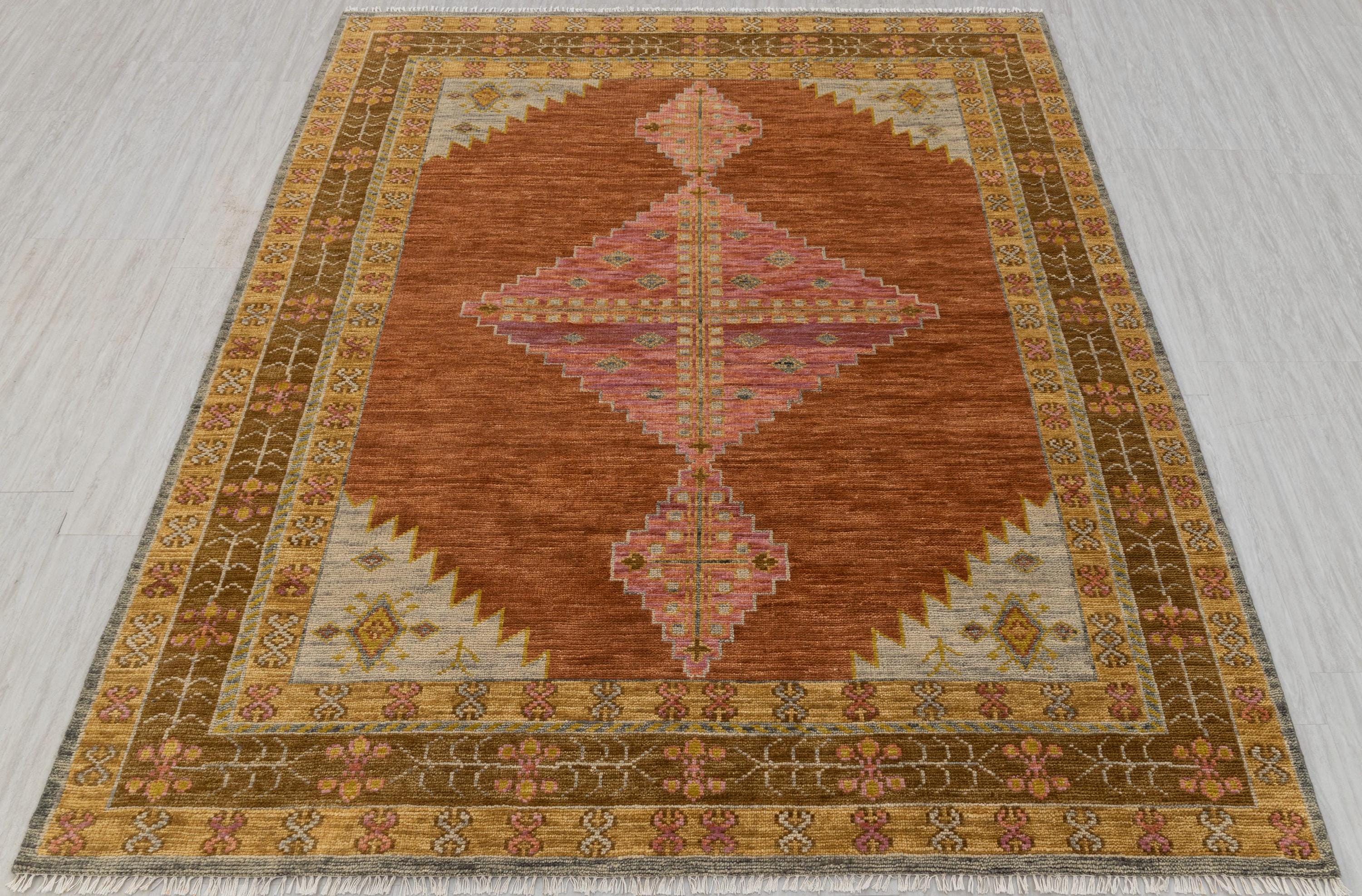 Coral Rust Pink Modern Classic Style Soft Wool Hand Knotted Oushak