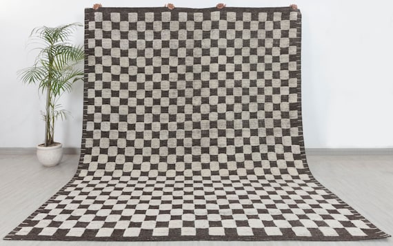 Ivory Charcoal Brown Cheque Soft Wool Rug Moroccan Beni Ourain - Etsy