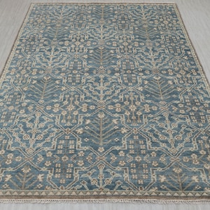 Blauer, moderner Oushak-Teppich im anatolischen Design, handgefertigt. 1880 (Versandkostenfrei)