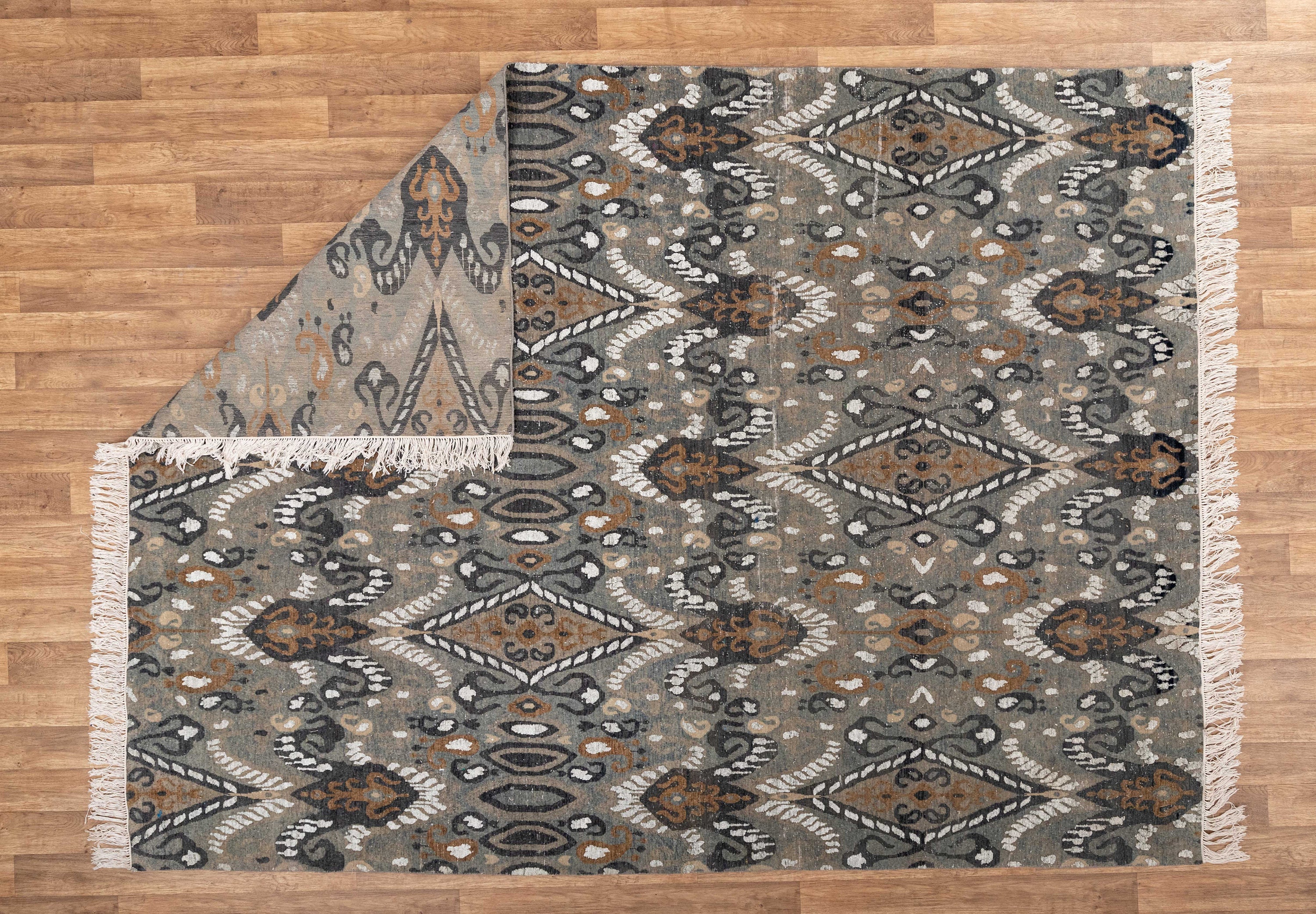 8x10 Area Rug Wool Ikat Low Pile Vintage Finish Rug Etsy