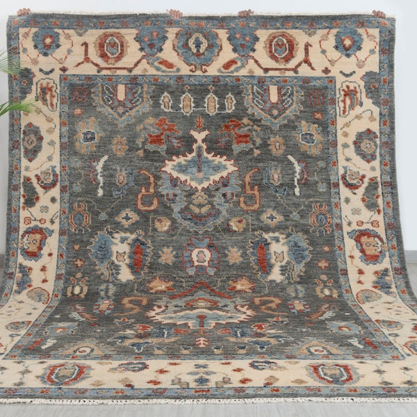 8x10 Grey Wool Oushak Turkish Design Hand Knotted Hand Spun Wool Rug #9832