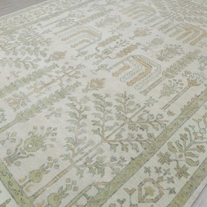 Silver Grey Green Tree Of life Rug Modern Oushak Rug Premium Wool Hand Knotted Turkish Inspired, #780