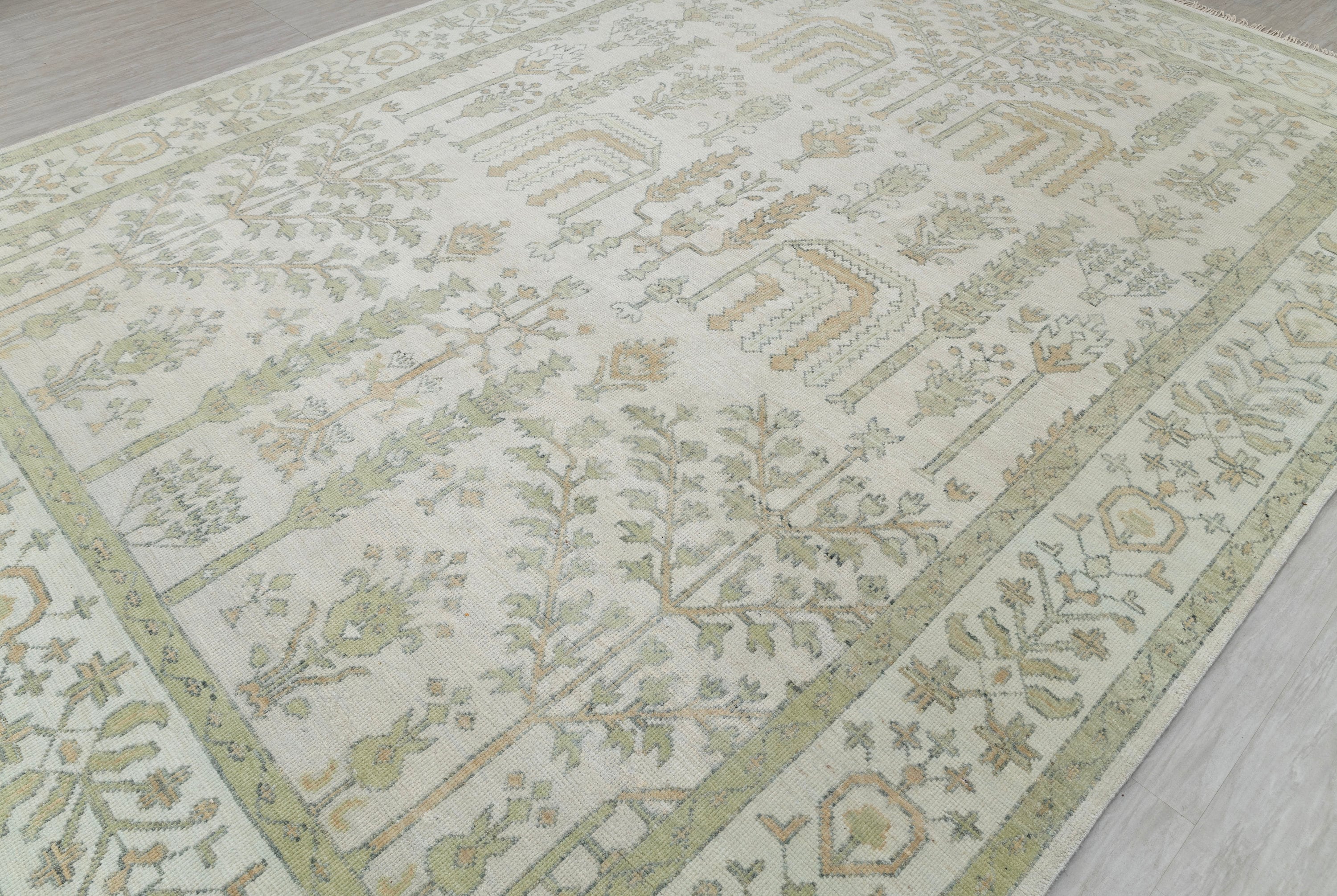 Silver Grey Green Tree Of life Rug Modern Oushak Rug Premium Wool Hand Knotted Turkish Inspired, #780