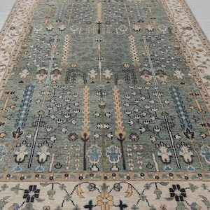 Classic Persian Green Ivory Tree of life Modern Designer  Soft Oushak Turkish Style Wool Ushak,CUSTOMIZE in any Size.