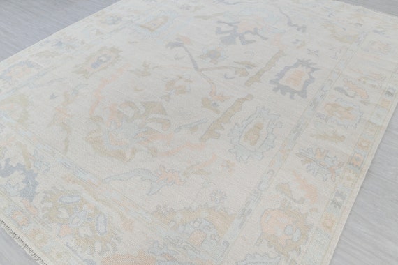 Cream Muted High Quality Modern Oushak Rug Premium Wool Hand Knotted Turkish Inspired, #1725, CUSTOMIZE in any size.