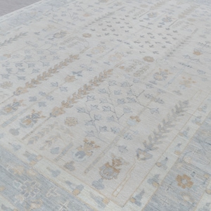 Soft Grey Pine Tree Of life Rug Modern Oushak Rug Premium Wool Hand Knotted Turkish Inspired, #2457