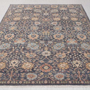 12x14 Blue Modern Classic Tabriz Inspired Oushak Hand Knotted Soft Wool Rug. G-12873