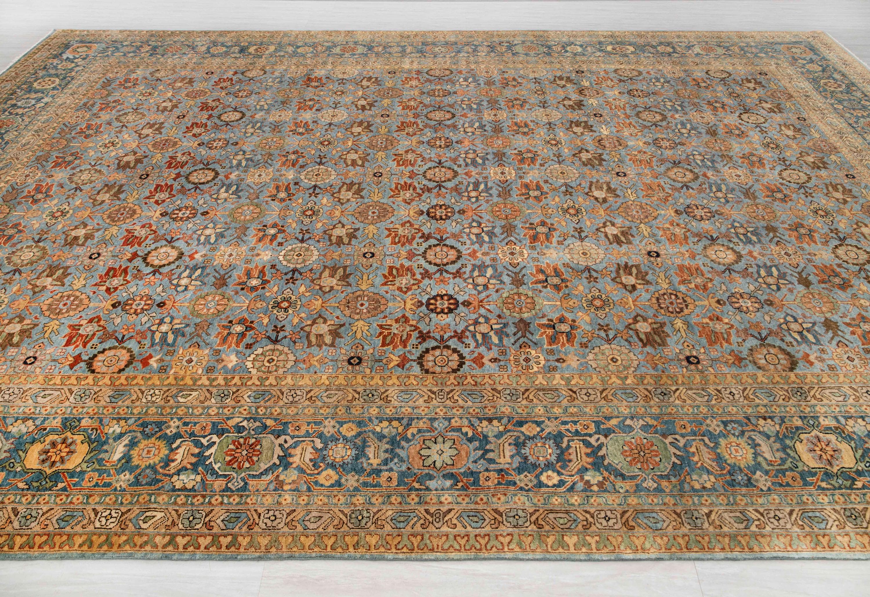 Alfombra de lana persa azul Mina Khani de 10 x 14 pulgadas, suave, anudada a mano, de densidad fina, G-12126. Tamaños personalizados disponibles.
