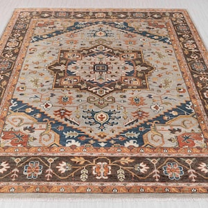 12x15 Grey Blue Brown Persian Inspired Serapi Soft Wool Oushak Hand Knotted Soft Wool Rug. G-12860