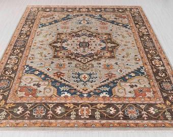 12x15 Grey Blue Brown Persian Inspired Serapi Soft Wool Oushak Hand Knotted Soft Wool Rug. G-12860