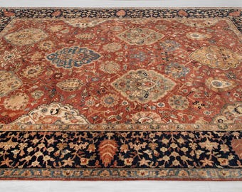 Rust Navy Tabriz Reproduction Fine Density High Quality Soft Hand Knotted Wool Rug, -G-11381