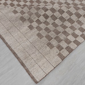 Brown Cream Cheque Soft Wool Rug Moroccan Beni Ourain Hand Knotted Wool ...