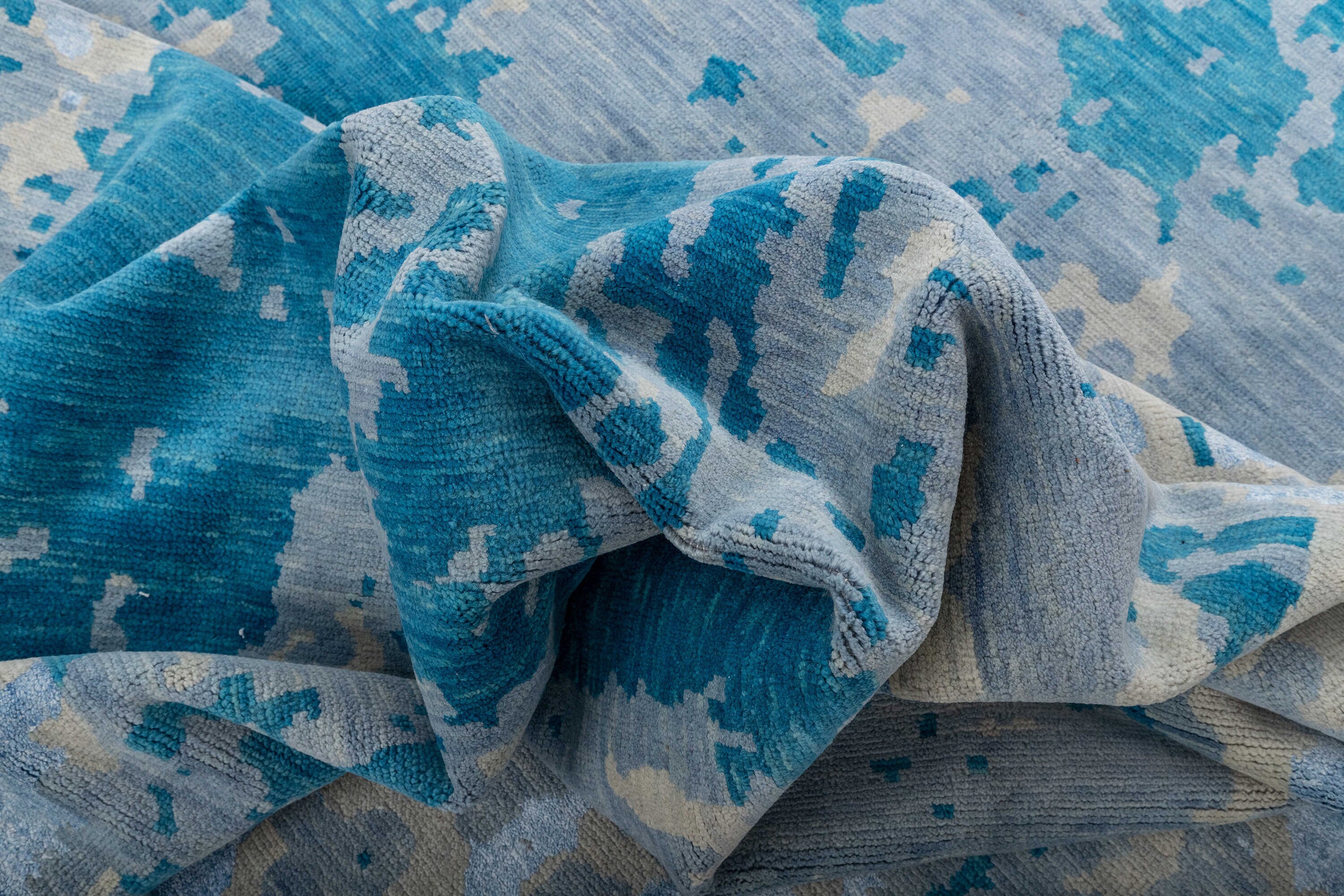 ラグ　輸入品 10x14 アブストラクト ブルー モダン ハンドメイド アブストラクト