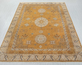 10x14 Mustard Gold Oushak Rug, Hand Knotted Wool