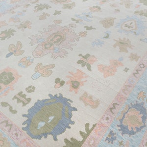 Cream Light Blue Premium Hand Knotted Modern Oushak Rug Premium Wool Hand Knotted Turkish Inspired, #2397 Vivien