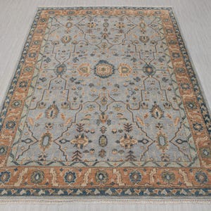 Light Blue Rust High Quality Hand Knotted Persian Inspired Hand Spun Wool Rug SE-03,7675
