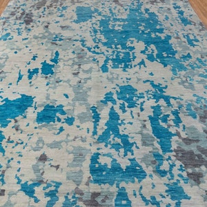 10x14 Blue Modern Handmade Abstract Wool Area Rug #7923 (300x450 cms.)