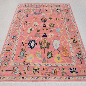 9x12 Pink Oushak Modern Colorful Turkish Design Soft Wool Hand Knotted Quality Oushak Rug G-12205. CUSTOMISE in Any Size