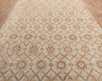 10x14 Rug Transitional Handmade Wool Area Colors Beige Camel #7788 (300x450 cms.)