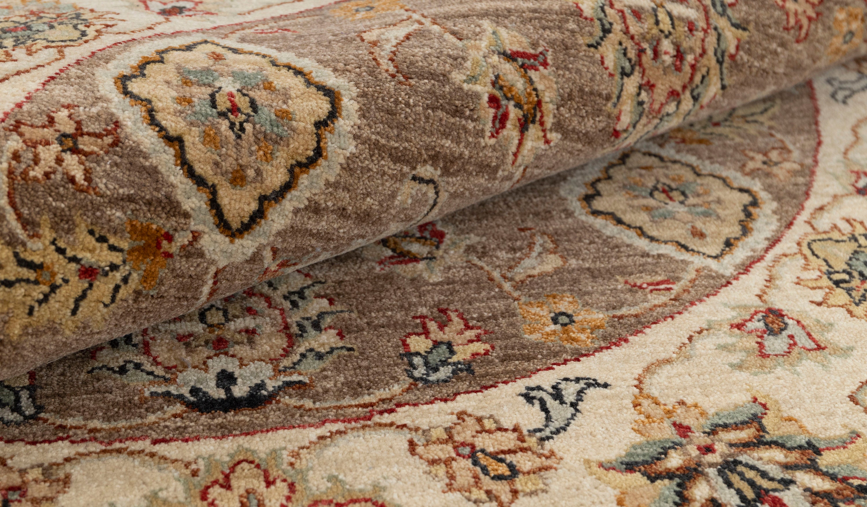 5x5 / Beige Brown Classic Retro Rug Round Rug Wool & Silk