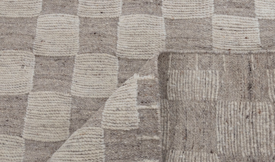 Grey Cream Cheque Soft Wool Rug Moroccan Beni Ourain Hand - Etsy