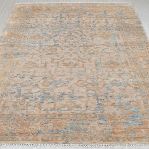 8X10 Beige Taupe Blue Wool Oushak Inspired Style Hand Knotted Rug P-1884