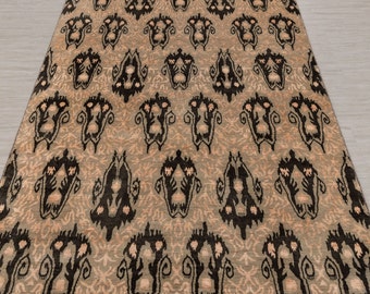 Alfombra de área de 6x9 diseño Ikat, alfombra moderna hecha a mano de lana gris dorada n.° 2366 (180x275 cm)