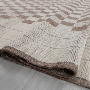 Brown Cream Cheque Soft Wool Rug Moroccan Beni Ourain Hand Knotted Wool ...
