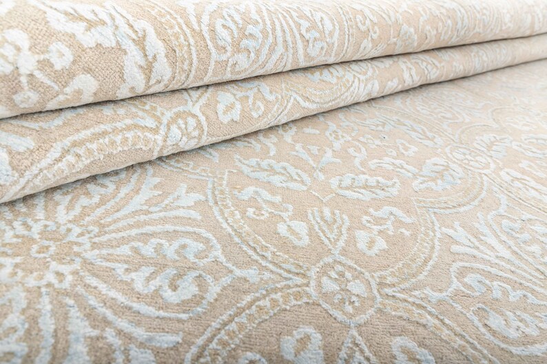 8X10 Rug Handmade Rug Wool & Silk Rug Color-ivory/silver #6889 (242x300 ...