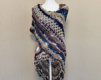 Boho Châle Fait à la main Crochet Triangle Châle Wrap Gris Sarcelle Violet Prêt à expédier