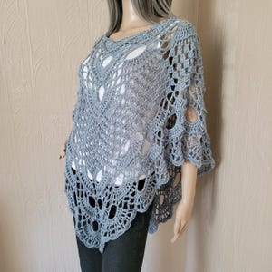 Boho Poncho, Crochet Poncho, Women Poncho, Summer Poncho, Light Blue Poncho M-L